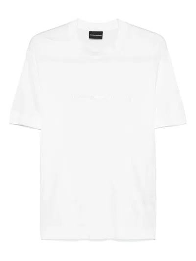 Emporio Armani White Logo Embroidery T-shirt In White
