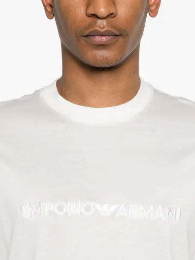 Emporio Armani White Logo Embroidery T-shirt In White