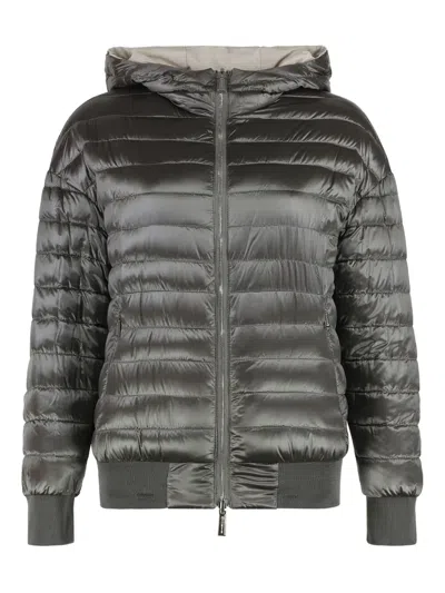 Moorer Becka Hooded Bomber-style Down Jacket In Neutrals