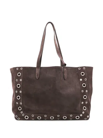 Valentino Garavani Structured Suede Tote Bag In Brown