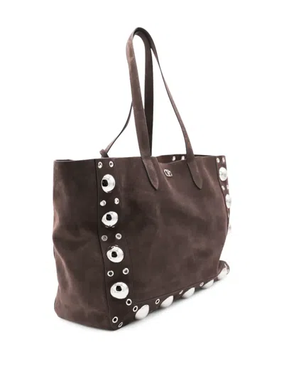 Valentino Garavani Structured Suede Tote Bag In Brown