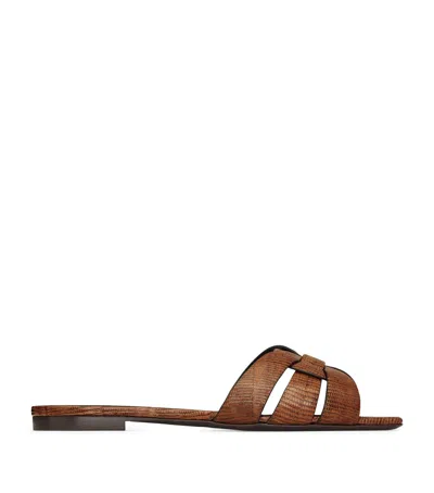 Saint Laurent Tribute Woven Tortoise Shell Slide Sandals In Brown