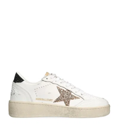 Golden Goose Ball Star 2 Sneakers With Gold Glitter Star And Black Glitter Heel Tab In White