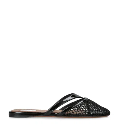 Alaïa Fishnet And Leather Flip Flops Flat Mules Shoes In Black