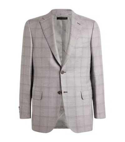 Brioni Wool-blend Check Blazer In Grey