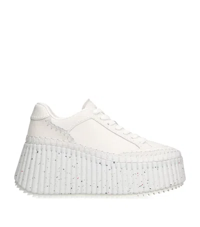 Chloé Nama Platform Speckled Mix Leather Sneakers In White