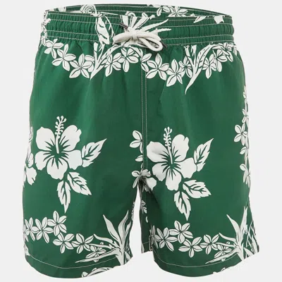 Pre-owned Polo Ralph Lauren Green Floral Print Synthetic Swim Shorts S