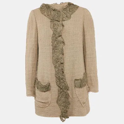 Pre-owned Dolce & Gabbana Taupe Lace Tweed Button Front Jacket M In Brown