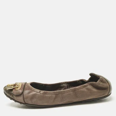 Pre-owned Louis Vuitton Brown Nubuck And Monogram Canvas Lucky Ballet Flats Size 38