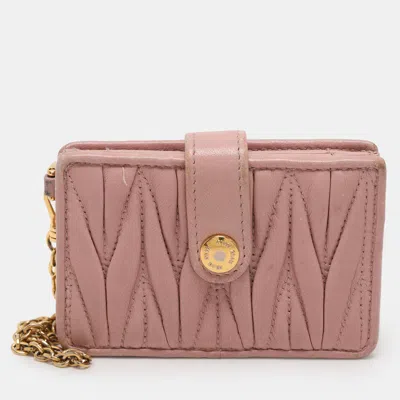 Pre-owned Miu Miu Blush Pink Matelasse Leather Card Holder