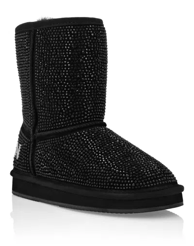 Philipp Plein Mid Flat Boots Stones In Black