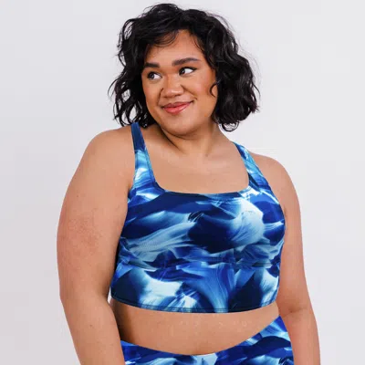 Calypsa Plus Size Longline Swim Bra In Blue