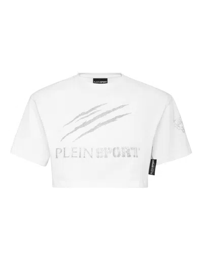 Plein Sport Cropped T-shirt Round Neck Scratch In White