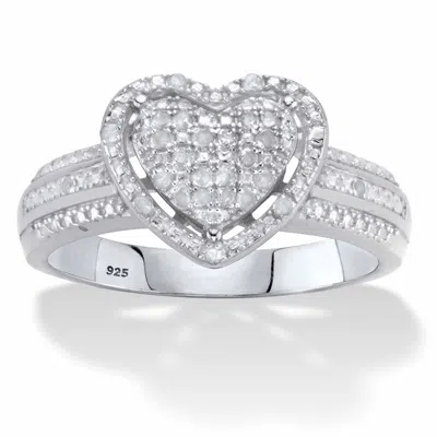 Palm Beach Jewelry 1/7 Cttw. Diamond Heart-shaped Platinum-plated Silver Floating Halo Ring In White