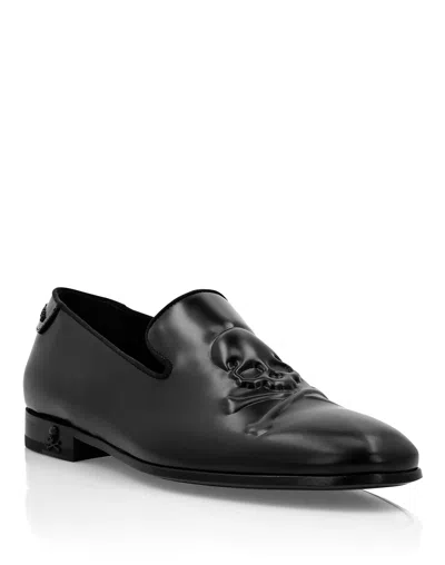 Philipp Plein Skull-embossed Leather Loafers In Black