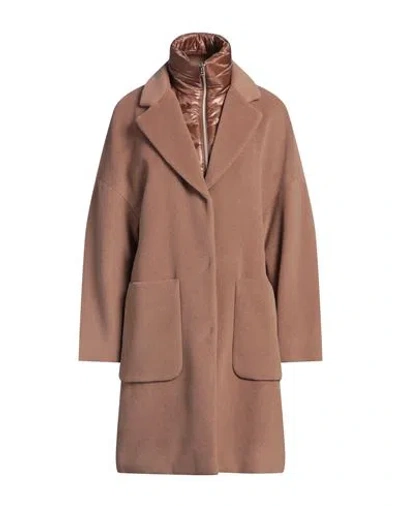Herno Woman Coat Camel Size 10 Alpaca Wool, Wool, Polyamide In Beige