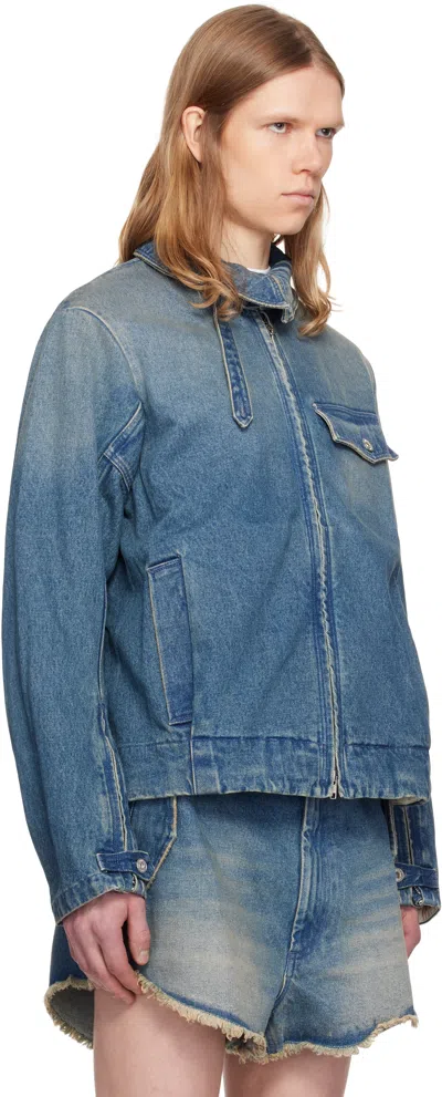 Random Identities Blue Washed Zipped Denim Jacket In Blue