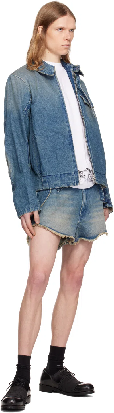 Random Identities Blue Washed Zipped Denim Jacket In Blue