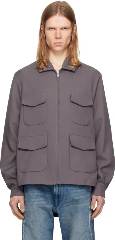 Random Identities Gray Twill Long Jacket In Grey