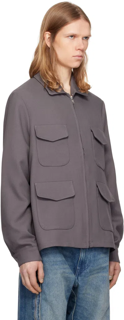 Random Identities Gray Twill Long Jacket In Grey