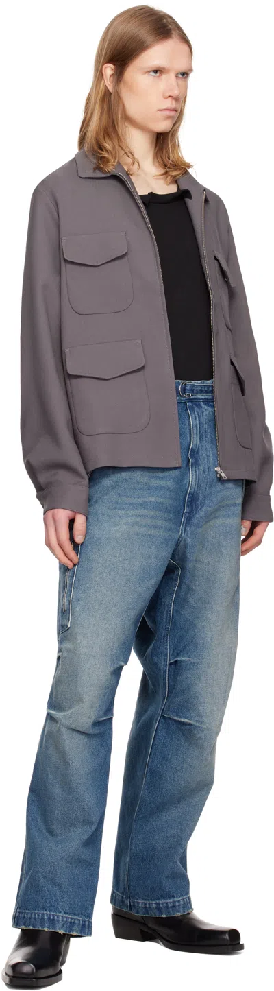 Random Identities Gray Twill Long Jacket In Grey