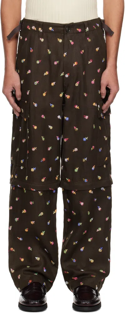 Vowels Brown Linen Convertible Cargo Pants In #20 Brown