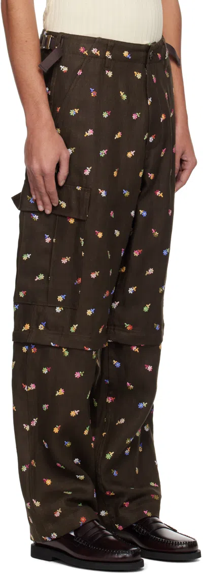 Vowels Brown Linen Convertible Cargo Pants In #20 Brown