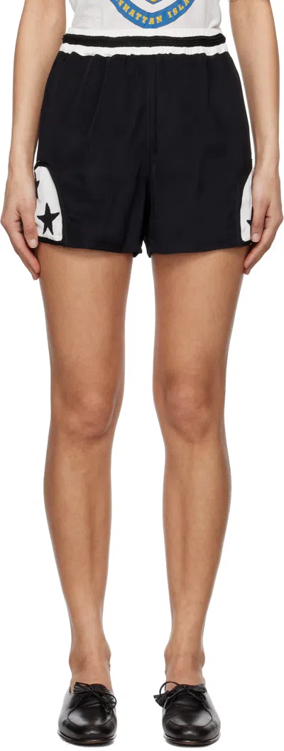 Bode Star Field Patterned Applique Shorts In Blkwt Black White