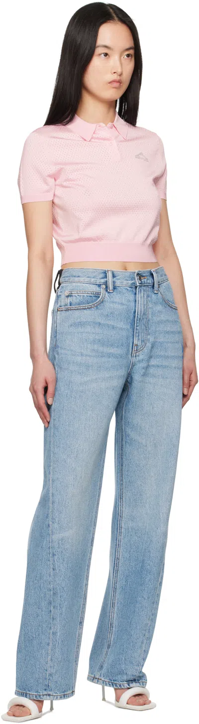 Alexander Wang T T By Alexander Wang 3d Logo Mesh Cropped Polo Shirt In Light Pink