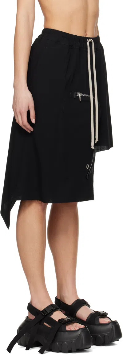 Rick Owens Midi Skirt With Asymmetric Hem And Pockets In 09 Black