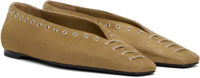 Totême Lace-up Eyelet-embellished Suede Ballet Flats In Brown