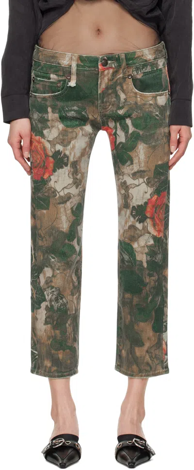 R13 Khaki Boy Straight Jeans In Printed Camo Rose