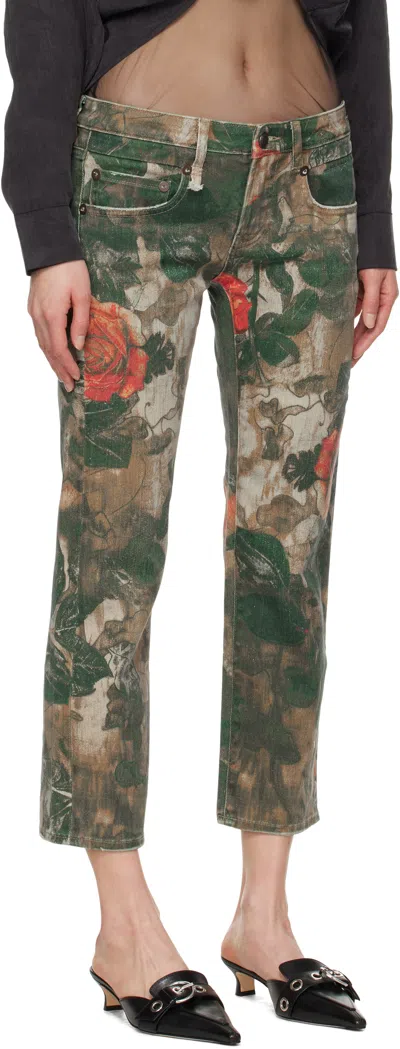 R13 Khaki Boy Straight Jeans In Printed Camo Rose