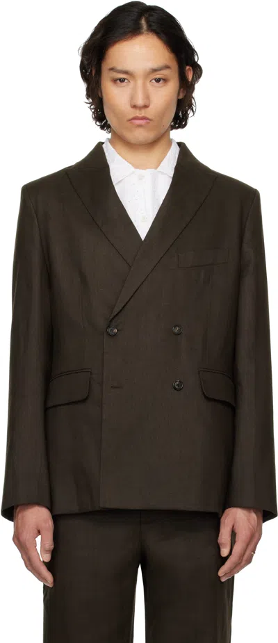 Bode Linen Double-breasted Suit Jacket In Brown