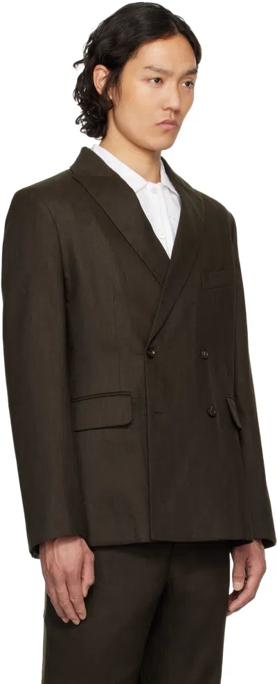 Bode Linen Double-breasted Suit Jacket In Brown