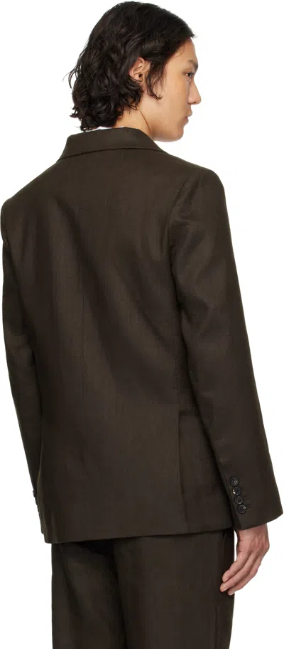 Bode Linen Double-breasted Suit Jacket In Brown