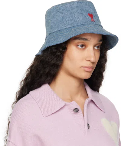 Ami Alexandre Mattiussi Ami Paris De Coeur Bucket Hat In Bleu Used