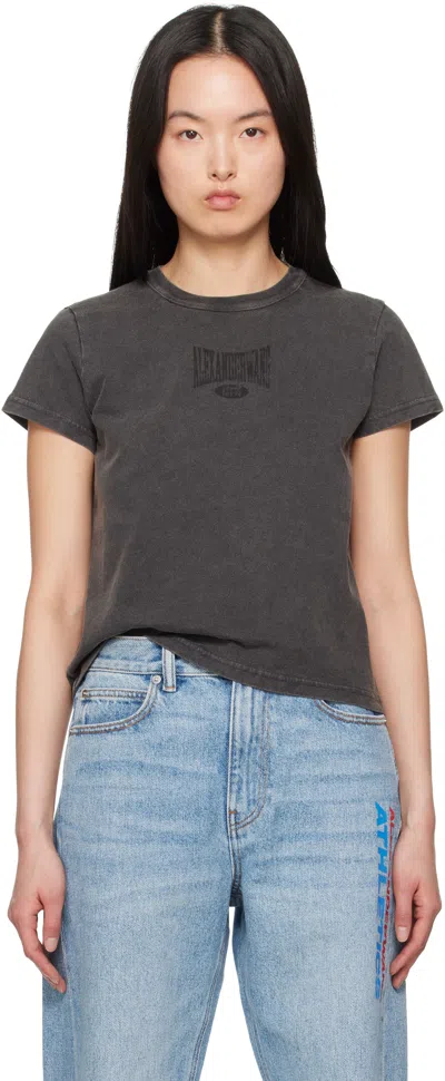 Alexander Wang T T By Alexander Wang Graphic Shrunken Tee In Faded Black