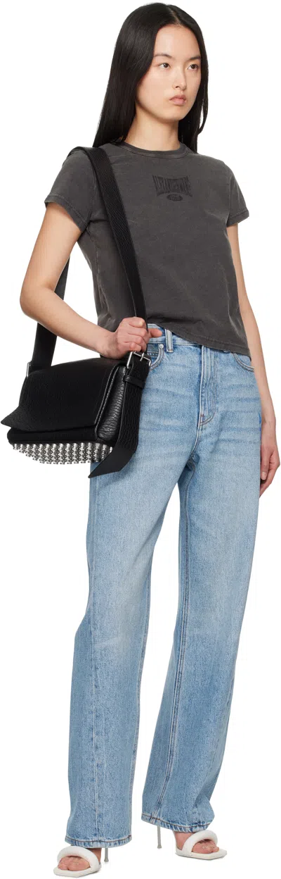 Alexander Wang T T By Alexander Wang Graphic Shrunken Tee In Faded Black