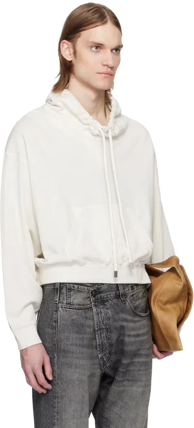 R13 Off-white Funnel Neck Cropped Popover Sweatshirt In Ecru