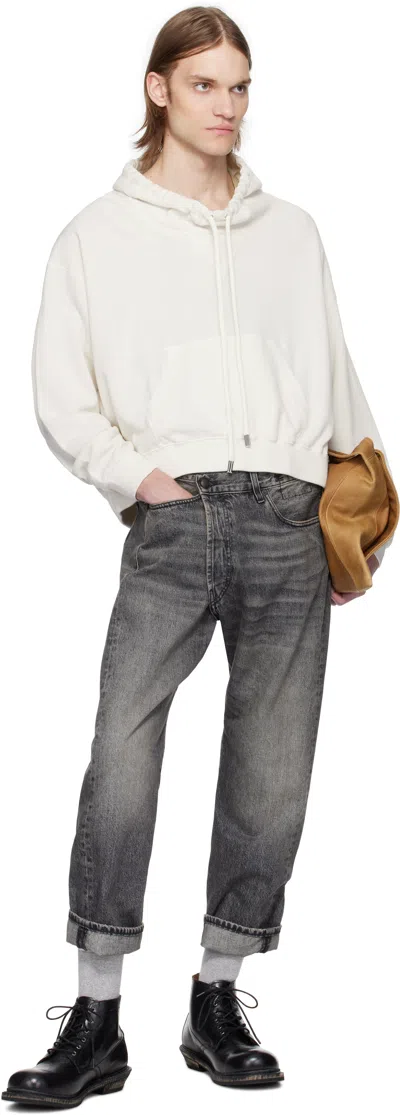 R13 Off-white Funnel Neck Cropped Popover Sweatshirt In Ecru