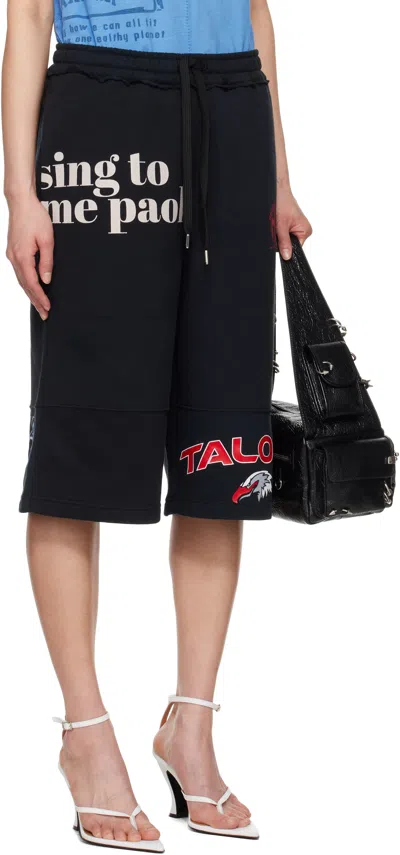 Marine Serre Black Regenerated Graphic Sweatshirts Drawstring Shorts In Bk99 Black