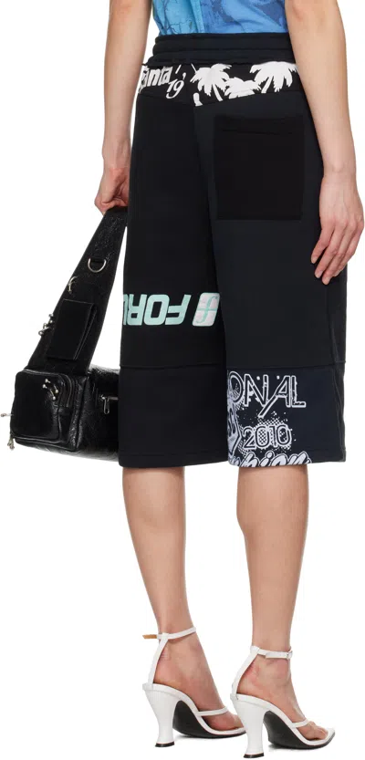 Marine Serre Black Regenerated Graphic Sweatshirts Drawstring Shorts In Bk99 Black