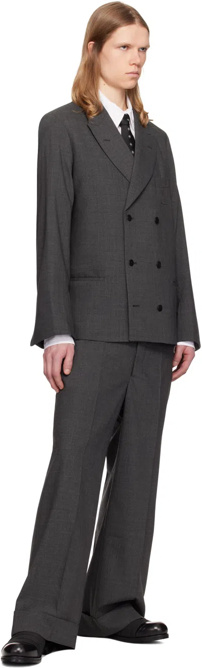 Random Identities Gray Houndstooth Wool Blend Double Breasted Blazer In Dark Grey 1