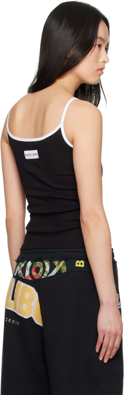 Marine Serre Black Top With Crescent Moon Logo Embroidered On The Front And Logo Patch On The Back In Bk99 Black