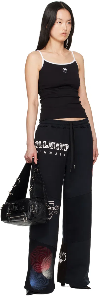 Marine Serre Black Top With Crescent Moon Logo Embroidered On The Front And Logo Patch On The Back In Bk99 Black