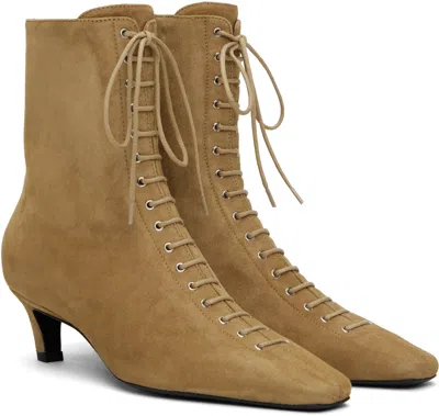 Totême Tan Suede Lace-up Boots In Desert 272