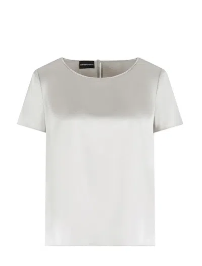 Emporio Armani Short-sleeved Silk Satin Blouse In Se De Camargue