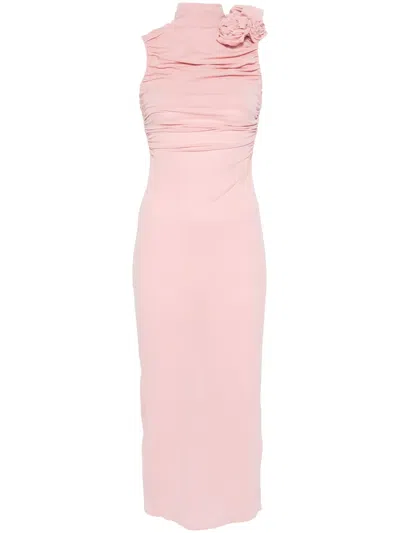 Magda Butrym Ruched Mock Neck Midi Dress In Pink In Pink & Purple