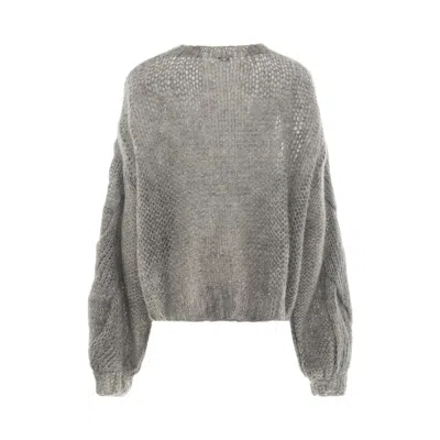 Loewe Logo-embroidered Open-knit Jumper In Grey Melange
